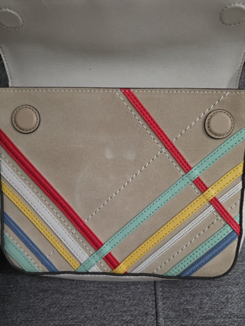 Tory Burch Cream Crossbody with Multicolor Diagonal Stripes - Picture 5 of 16